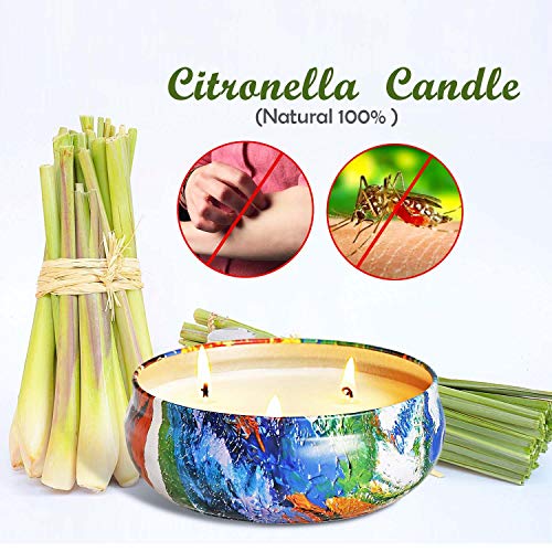 TOPSEAS Velas de Citronela Antimosquitos,425g Velas Aromaticas Perfumadas de Cera de Soja, Velas Repelentes de Insecto Mosquitos para Exteriores,Camping,Jardín 3 Mechas