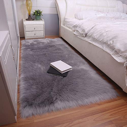 Topspitgo Oveja de Piel sintética Felpudo Alfombra Antideslizante Lujosa Suave Lana Artificial Alfombra para salón Dormitorio baño sofá Silla cojín (Gris, 70x135cm)