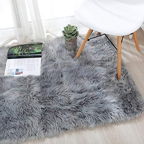 Topspitgo Oveja de Piel sintética Felpudo Alfombra Antideslizante Lujosa Suave Lana Artificial Alfombra para salón Dormitorio baño sofá Silla cojín (Gris, 70x135cm)