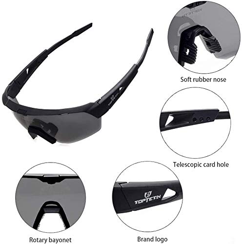 TOPTETN Gafas Ciclismo Polarizadas Gafas de Sol Deportivas con 3 Lentes Intercambiables UV400 Gafas para Hombres Mujeres Deportes Pesca Esquí Conducción Golf Correr Ciclismo Gafas de Sol (Rosado)