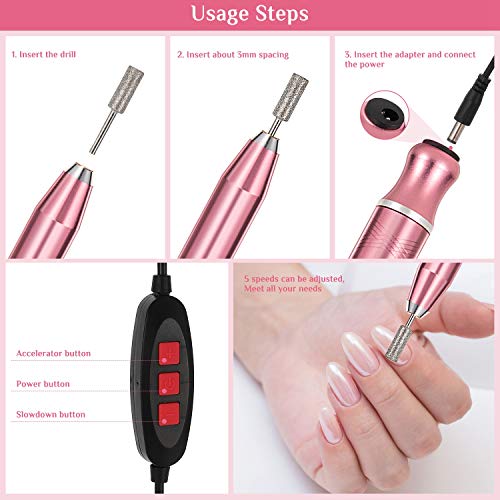 Torno para Uñas, Aiemok 11 in 1 Portátil Kit de Lima de Uñas Eléctrica, Ajustable Set Manicura y Pedicura Electrico Profesional para Salón de Manicura, Uso Diario en Casa