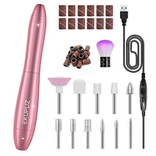 Torno para Uñas, EKUPUZ Lima Uñas Electrica Portátil de 20000 RPM, Kit de Manicura y Pedicura Eléctrico Profesional Vlocidad Ajustable con Set de 11 Tipos de Brocas para Remover Gel Acrílico