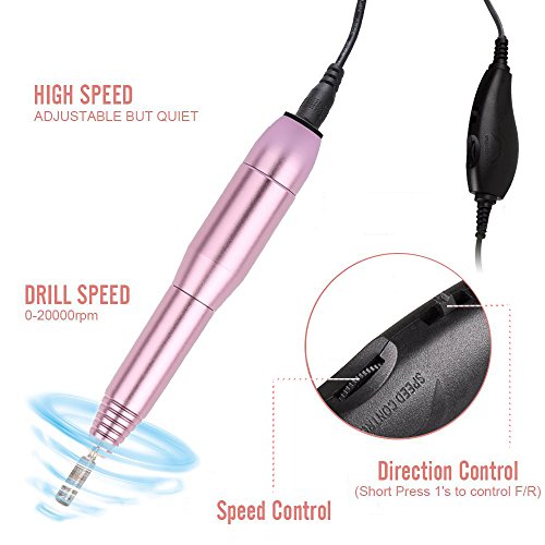 torno para uñas– Rantizon torno para uñas acrilicas 20,000rmp Torno de Uñas Maquina Eléctrica de Manicura y Pedicure, 6 Aguja de Pulido + 6 +24 pcs Bandas de Lijado, para Hogar y Salón