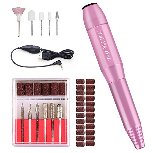 torno para uñas– Rantizon torno para uñas acrilicas 20,000rmp Torno de Uñas Maquina Eléctrica de Manicura y Pedicure, 6 Aguja de Pulido + 6 +24 pcs Bandas de Lijado, para Hogar y Salón