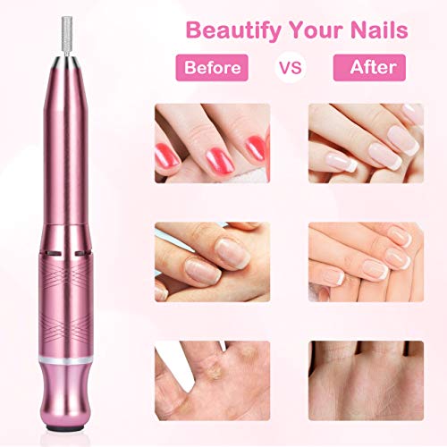 Torno para uñas, Winpok Lima de Uñas Eléctrica, Kit de Manicura y Pedicura Electrico Profesional con Set de 11 Tipos de Brocas de Pulido Pedicura, Set de Manicura para Salón DIY (oro rosa)