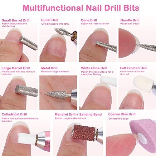Torno para uñas, Winpok Lima de Uñas Eléctrica, Kit de Manicura y Pedicura Electrico Profesional con Set de 11 Tipos de Brocas de Pulido Pedicura, Set de Manicura para Salón DIY (oro rosa)