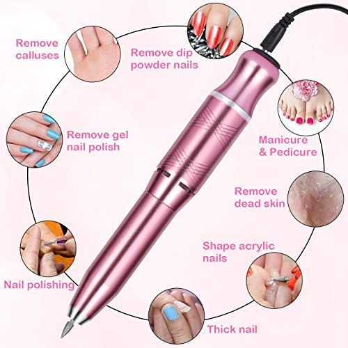 Torno para uñas, Winpok Lima de Uñas Eléctrica, Kit de Manicura y Pedicura Electrico Profesional con Set de 11 Tipos de Brocas de Pulido Pedicura, Set de Manicura para Salón DIY (oro rosa)