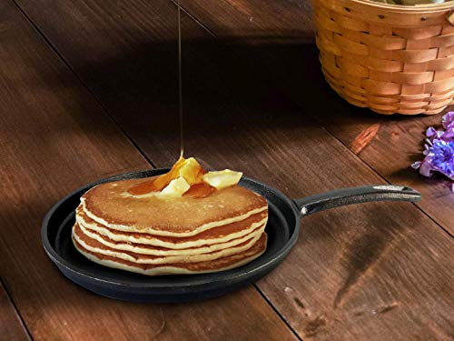Tortillada – 26cm Plancha/Sartén de Hierro Fundido sazonado para Crepes + Soporte para Mango Caliente + E-Book con 50 Recetas con Tortillas