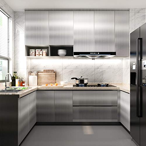 TOTIO Pegatinas de acero inoxidable cepillado para cocina estufa refrigerador plata película autoadhesiva de vinilo estante revestimiento de papel de contacto adhesivo adhesivo de plástico