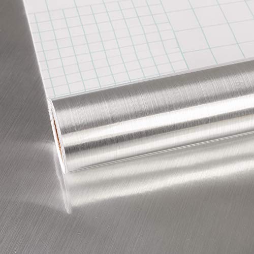 TOTIO Pegatinas de acero inoxidable cepillado para cocina estufa refrigerador plata película autoadhesiva de vinilo estante revestimiento de papel de contacto adhesivo adhesivo de plástico