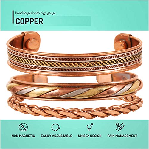 Touchstone India tibetana Espiritual Buda Pulsera Tres Metal Cobre latón Paz curación Chakra Yoga meditación Mantra joyería para Mujer Cobre 1