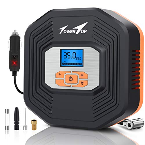 TowerTop Compresor Aire Portátil, 12V Inflador Digital Coche, Bomba Aire Coche, LCD Pantalla Digital, Auto Examinar Presión para Coche, Otros Inflables