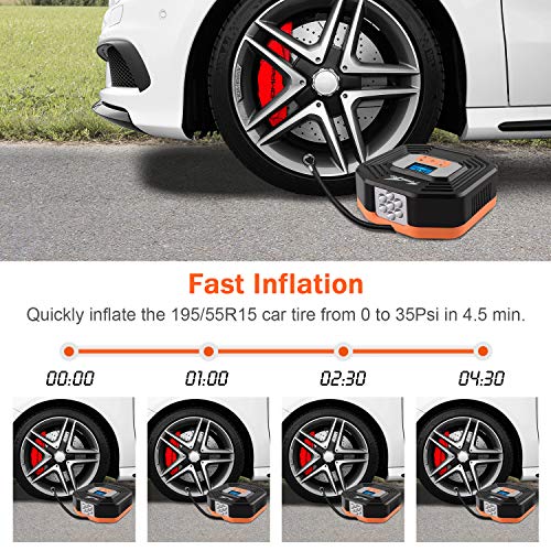TowerTop Compresor Aire Portátil, 12V Inflador Digital Coche, Bomba Aire Coche, LCD Pantalla Digital, Auto Examinar Presión para Coche, Otros Inflables