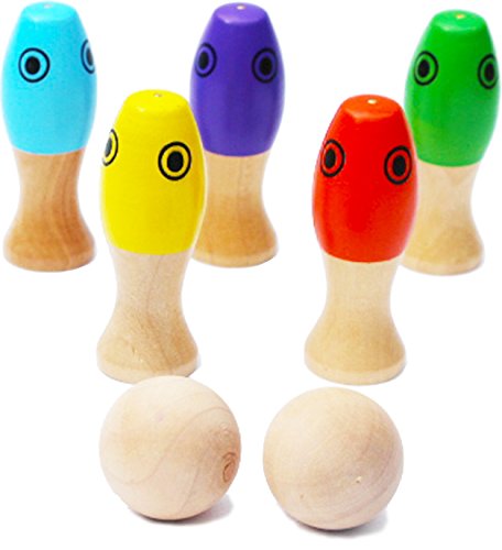 TOWO Juguetes de Madera Quiots - Juego de punteria: Juego de Lanzamiento de Anillos, Juego de Pesca y Juego de Bolos - Juegos Deportivos 3 en 1 para 3 años y mas - Juego de Habilidad para Niños