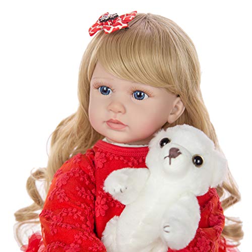 TOY 24 Pulgadas 60 Cm Lovely Reborn Baby Girl Soft Dolls, Aspecto Realista Real Muñeca Recién Nacida Niño Vinilo Silicona Pelo Largo Niño Niño Niña Regalo Juguete para Niños para Mayores De 3 Años