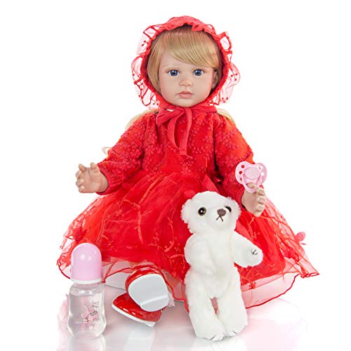 TOY 24 Pulgadas 60 Cm Lovely Reborn Baby Girl Soft Dolls, Aspecto Realista Real Muñeca Recién Nacida Niño Vinilo Silicona Pelo Largo Niño Niño Niña Regalo Juguete para Niños para Mayores De 3 Años