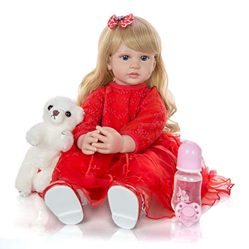 TOY 24 Pulgadas 60 Cm Lovely Reborn Baby Girl Soft Dolls, Aspecto Realista Real Muñeca Recién Nacida Niño Vinilo Silicona Pelo Largo Niño Niño Niña Regalo Juguete para Niños para Mayores De 3 Años