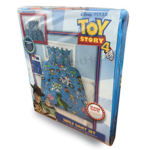 Toy Story - Juego de Funda de edredón Reversible para Cama Individual con un diseño de Woody & Buzz Lightyear de la película Toy Story 4, con Funda de Almohada a Juego