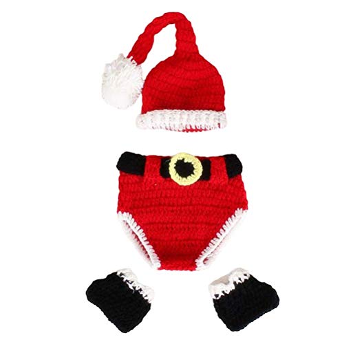 Toyvian Navidad recién Nacido Disfraz Punto de Ganchillo Papá Noel Sombreros Pantalones y Calcetines Accesorios de fotografía