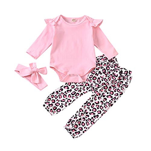 Traje de Primer cumpleaños para niñas, Mameluco con Volantes de Princesa Infantil, Mono Rosa de Manga Larga, Pantalones de Leopardo, Adecuado para Todas Las Estaciones
