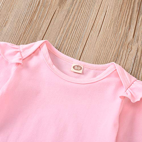 Traje de Primer cumpleaños para niñas, Mameluco con Volantes de Princesa Infantil, Mono Rosa de Manga Larga, Pantalones de Leopardo, Adecuado para Todas Las Estaciones