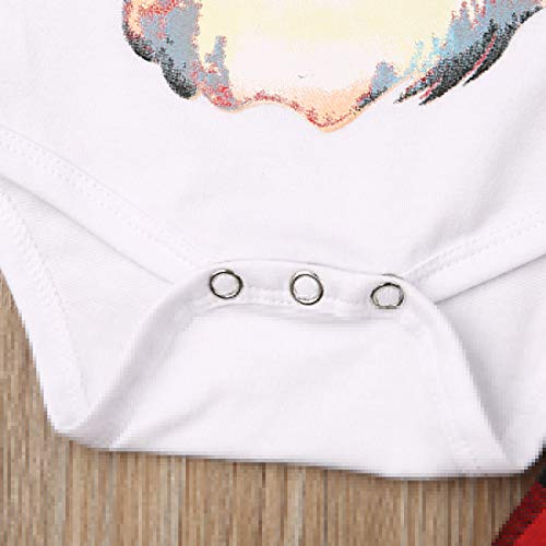 Traje Navidad de Bebé Niña 3 Piezas Conjunto para Recién Nacido de Mameluco de Manga Volante con Estampado de Papá Noel Falda Rojo a Cuadros Diadema Ropa Invierno de Algodón para Bebés (0-18 Meses)