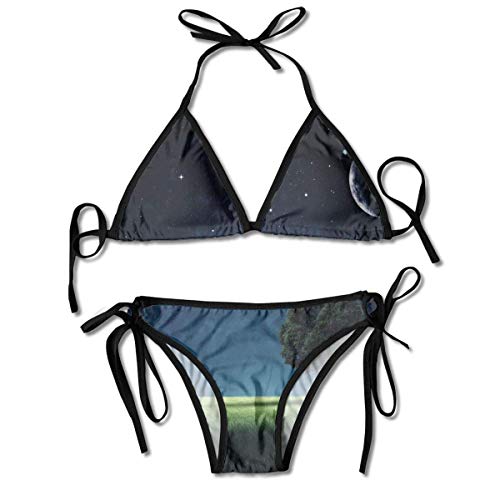 Trajes de baño de Bikini Composición Natural Abstracta con árbol Solitario en el Parque Luna Creciente en el Cielo Conjuntos de Bikini Traje de baño Traje de baño