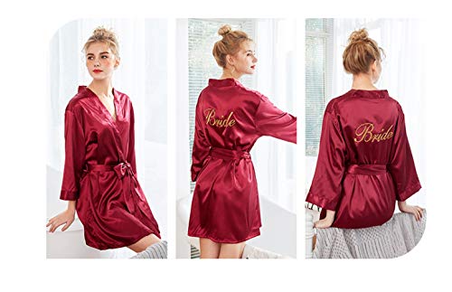 Trajes de Maquillaje de satén Pijamas para Mujeres en Kimono - Pijamas para Vestidos de Novia de Mujer Vestidos y Kimono (L, Rojo)