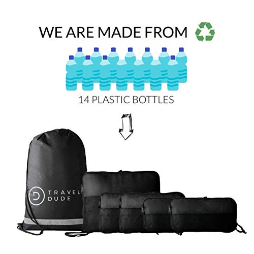 TRAVEL DUDE Organizador de Maletas con Bolsas de Compresión para Equipaje | Bolsas Organizadoras Maleta | Easy Travel | Ultra liviano (Negro, 7 Piezas)