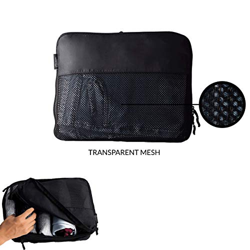 TRAVEL DUDE Organizador de Maletas con Bolsas de Compresión para Equipaje | Bolsas Organizadoras Maleta | Easy Travel | Ultra liviano (Negro, 7 Piezas)