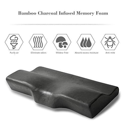 Travel Ease Almohada Viscoelastica de Espuma de Memoria de Contorno, Almohada de Cuello de Carbón de Bambú Hipoalergénica, Almohada Cervical en Forma de Alas de Mariposa Ortopédica