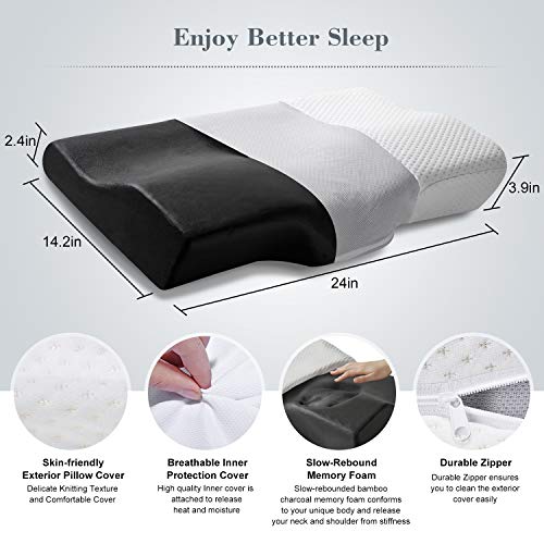 Travel Ease Almohada Viscoelastica de Espuma de Memoria de Contorno, Almohada de Cuello de Carbón de Bambú Hipoalergénica, Almohada Cervical en Forma de Alas de Mariposa Ortopédica