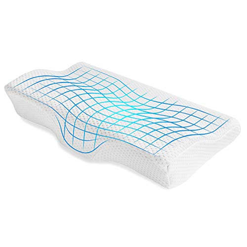 Travel Ease Almohada Viscoelastica de Espuma de Memoria de Contorno, Almohada de Cuello de Carbón de Bambú Hipoalergénica, Almohada Cervical en Forma de Alas de Mariposa Ortopédica