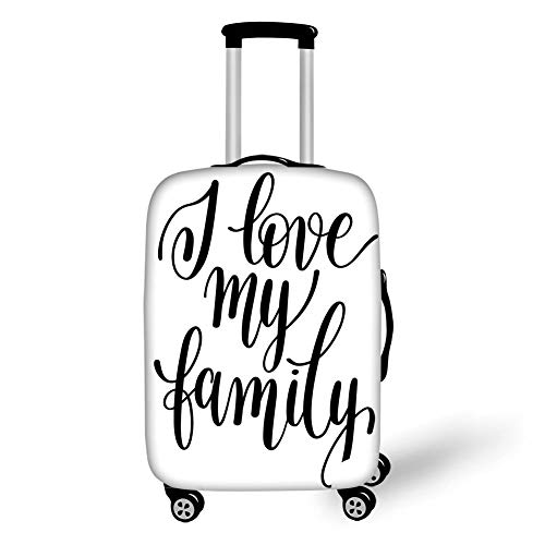 Travel Luggage Cover Suitcase Protector,Family,I Love My Family Phrase Hand Writing in Black Calligraphy Art Positive Quote,Black and White，for Travel,L