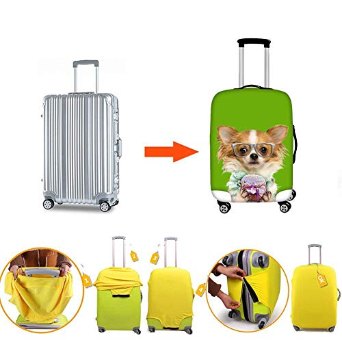 Travel Luggage Cover Suitcase Protector,Yorkie,Tilted Head Terrier I Love My Yorkie Red Nerd Glasses Love Heart Polka Dots,Black White Red，for Travel,L