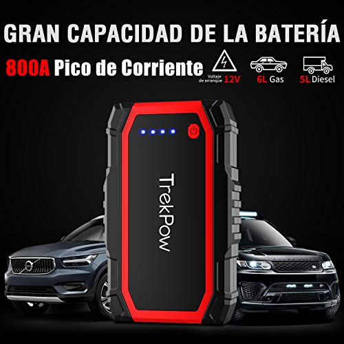 TrekPow A18 Arrancador de Coches 800A, Jump Starter con Pinzas Inteligentes, Banco de Baterías con USB QC3.0 & Tipo C, Diseñado para 12V 6L Diésel y 5L Gasolina