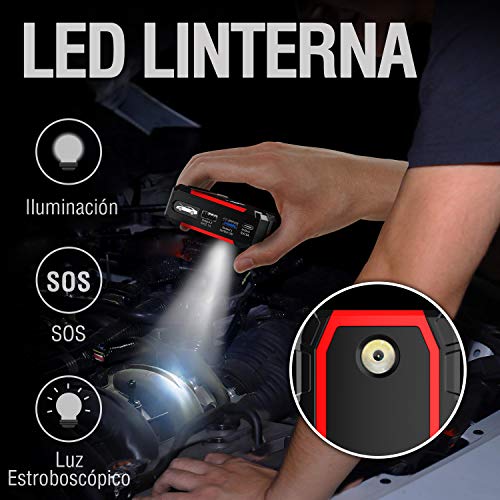 TrekPow A18 Arrancador de Coches 800A, Jump Starter con Pinzas Inteligentes, Banco de Baterías con USB QC3.0 & Tipo C, Diseñado para 12V 6L Diésel y 5L Gasolina