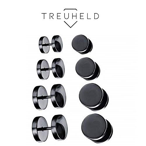 Treuheld | Titan Fake Plug Pendientes - 4 Tamanos: 4, 6, 8, 10 mm - Negro - Sin Titanium (niquel) Pendientes hombre & mujer & Hombres para tornillos - Pendientes Tunnel Piercing tunel [03.] 1,2 x 8mm