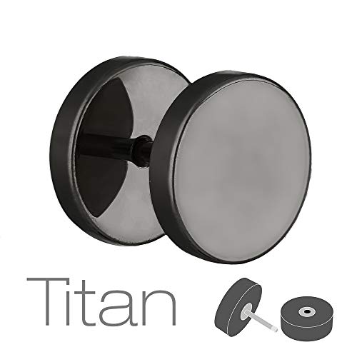 Treuheld | Titan Fake Plug Pendientes - 4 Tamanos: 4, 6, 8, 10 mm - Negro - Sin Titanium (niquel) Pendientes hombre & mujer & Hombres para tornillos - Pendientes Tunnel Piercing tunel [03.] 1,2 x 8mm