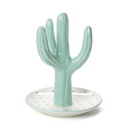 Tri-coastal Design - Porta Joyas de Cerámica con Forma de Cáctus - Porta Anillos, Joyas, Pendientes, Pulseras para Hombre o Mujer