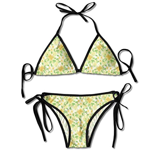Triángulo Bikini Trajes de baño Exótico Hibisco y Plumeria Composición de Flores Plantas de Hawaii Conjuntos de Bikini Traje de baño de Playa Traje de baño