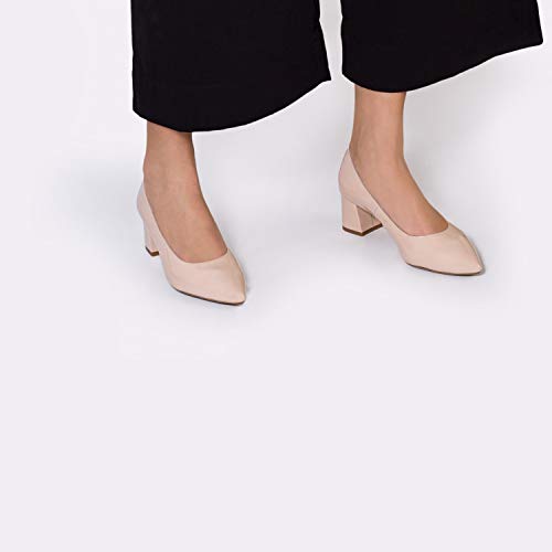 Trivia - Salones Elegantes de Vestir para Mujer en Piel con Punta Fina y Tacon Bajo Ancho 5 cm - Hechos en España - Moda Zapatos Tacones Casual - Piel Charol Nude Maquillaje - Rosa 36 EU