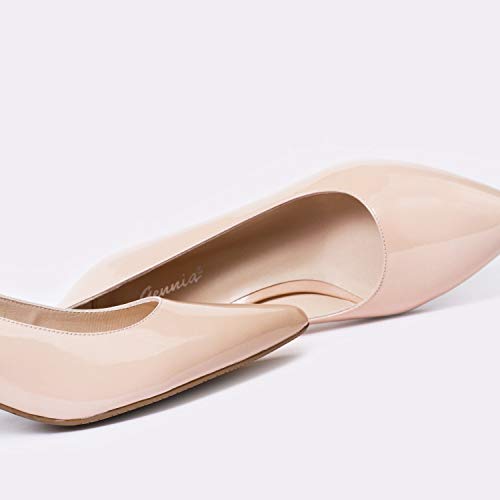 Trivia - Salones Elegantes de Vestir para Mujer en Piel con Punta Fina y Tacon Bajo Ancho 5 cm - Hechos en España - Moda Zapatos Tacones Casual - Piel Charol Nude Maquillaje - Rosa 36 EU