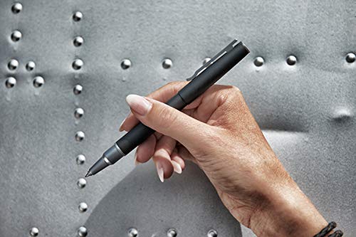 TROIKA PEN65/BK - Bolígrafo de punta redonda con tapa magnética, para fijación a punta o lápiz, mina Schneider Topball 850, acero inoxidable, latón satinado, mate, negro, gris, talla única, PEN65/BK