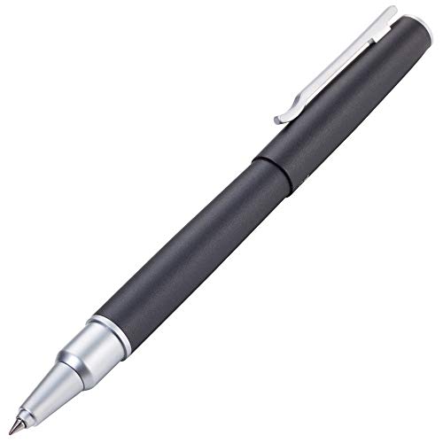 TROIKA PEN65/BK - Bolígrafo de punta redonda con tapa magnética, para fijación a punta o lápiz, mina Schneider Topball 850, acero inoxidable, latón satinado, mate, negro, gris, talla única, PEN65/BK