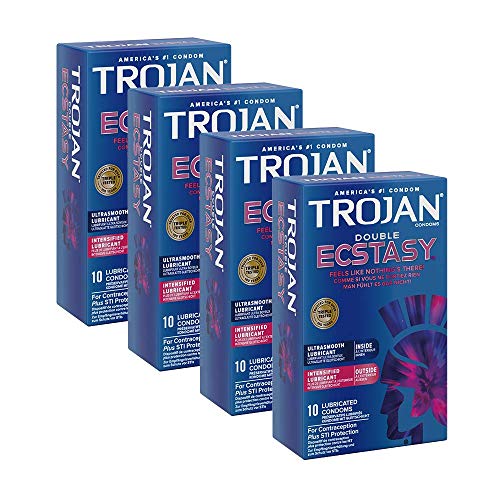 Trojan Doble Éxtasis - Preservativos de látex de doble lubricación para placer y seguridad