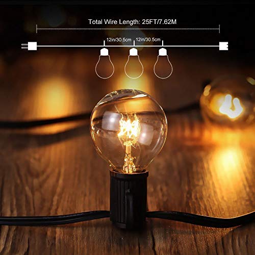 tronisky Guirnaldas Luminosas, Guirnalda de Luces Impermeable Guirnalda Cadena de Luces 7.62M con 25 G40 Bombillas Decoración Exterior y Interior para Jardín, Patio, Navidad, Casa, Boda