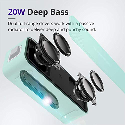 Tronsmart T2 Plus Altavoz Bluetooth 20W, Altavoz Portátil Exterior Impermeable IPX7, 24 Horas de Reproducción, Sonido Estéreo TWS, BT 5.0, Asistente de Voz y Manos Libres para Hogar, Aire Libre, Viaje