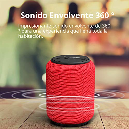 Tronsmart T6 Mini Altavoces Bluetooth 15W, 24 Horas de Reproducción, TWS Sonido Stereo 360°, IPX6 Waterproof, Altavoz portatil Bluetooth 5.0, Apoya TF Card Memoria USB de 64G y Asistente de Voz - Rojo