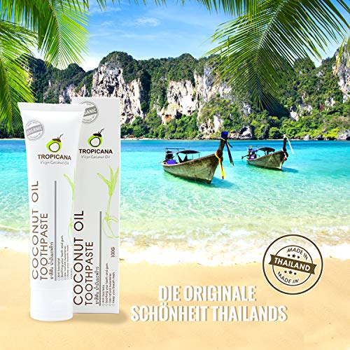 Tropicana Oil Pasta de Dientes con Aceite de Coco 100g | Pasta Dental libre de Flúor y Antibacteriana | Cosméticos Naturales | Hecha de Aceite de Coco Orgánico | 100% Natural y Apta para Niños